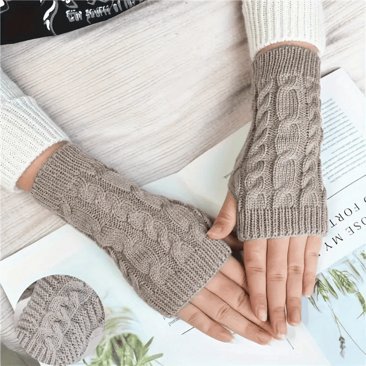Monochrome gestrickte Halbfingerhandschuhe aus Acryl mit Touchscreen-Funktion