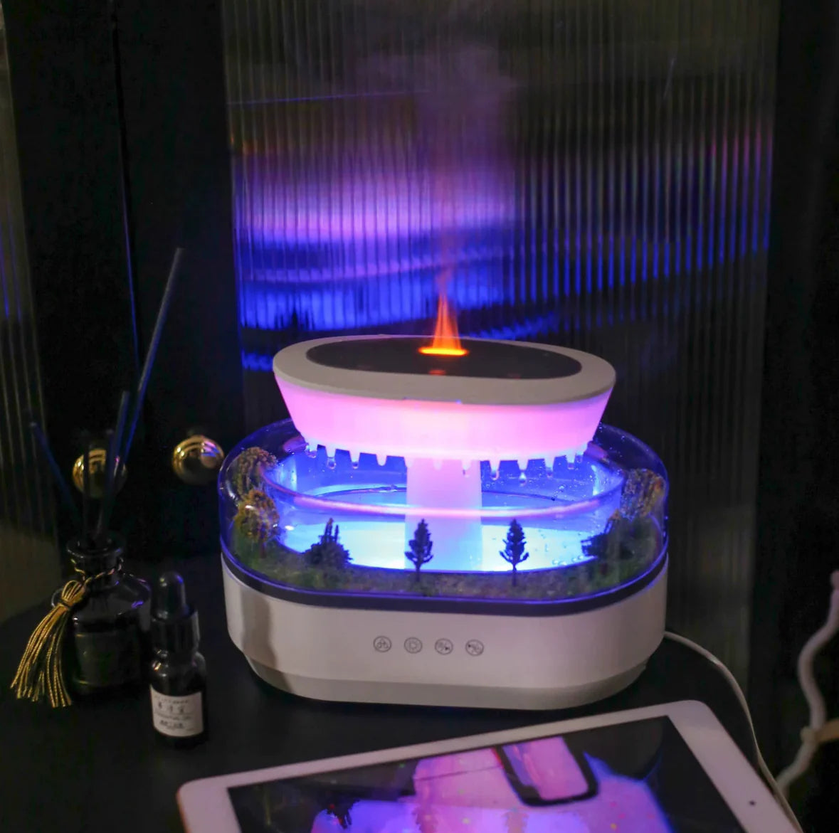 Wasserfall Diffuser – Aromatherapie Luftbefeuchter Mit LED & Regen-Effekt