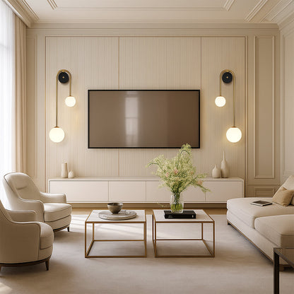 Wandleuchte Bogen Messing mit Glasschirm – Modernes Design für Wohnzimmer & Schlafzimmer