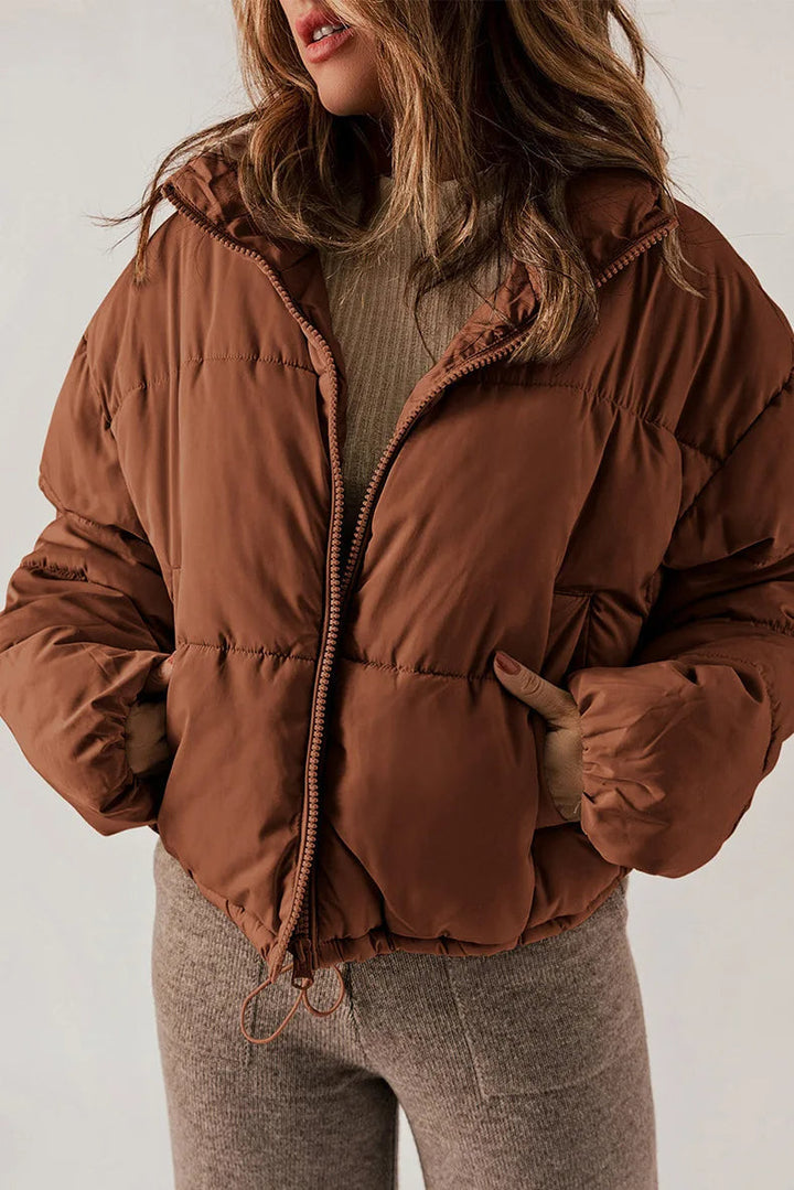 Damen Winter Pufferjacke Kurz Mit Reißverschluss