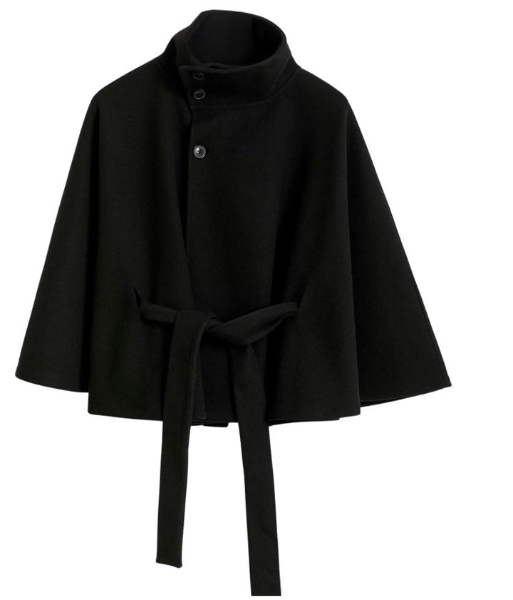 Damen Cape-Mantel Mit Gürtel Und Hohem Kragen