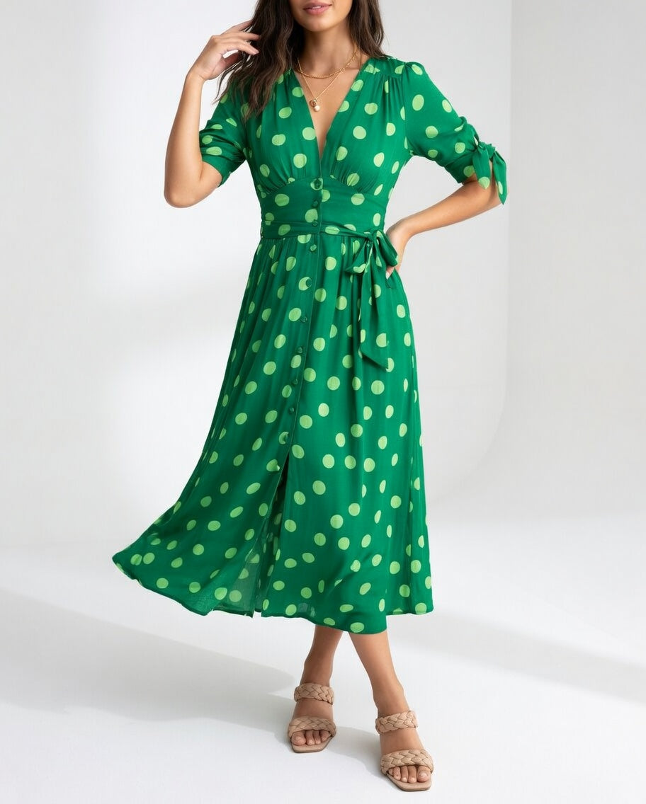 Elegant Polka Dot Midi Dress for Women