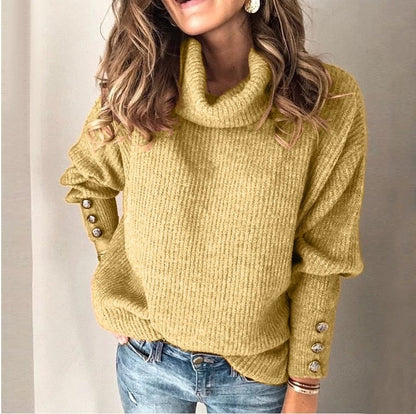 Damen Turtleneck Pullover Mit Knopfdetails Und Langem Schnitt