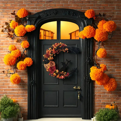 Herbstlicher Hexenkranz mit Halbmond – Rustikale Halloween-Türdekoration