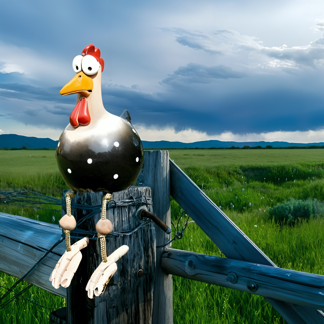 Großäugige Huhn-Statue aus wetterfestem Harz für Garten und Terrasse