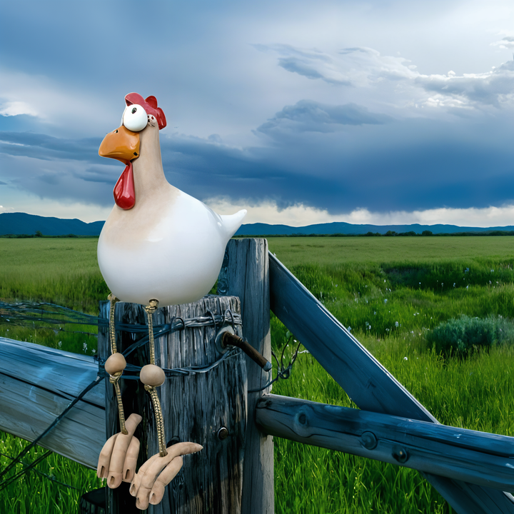 Großäugige Huhn-Statue aus wetterfestem Harz für Garten und Terrasse