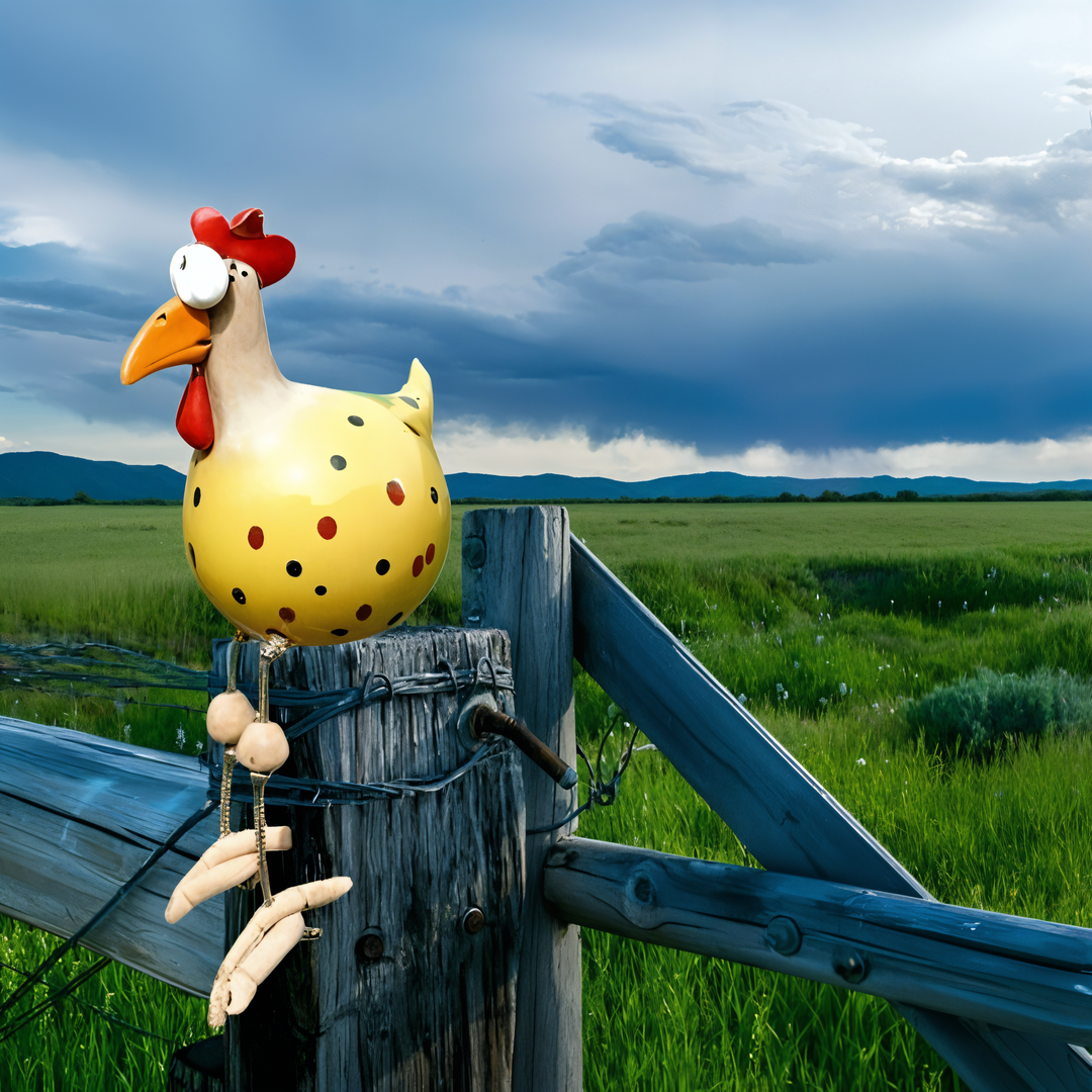 Großäugige Huhn-Statue aus wetterfestem Harz für Garten und Terrasse