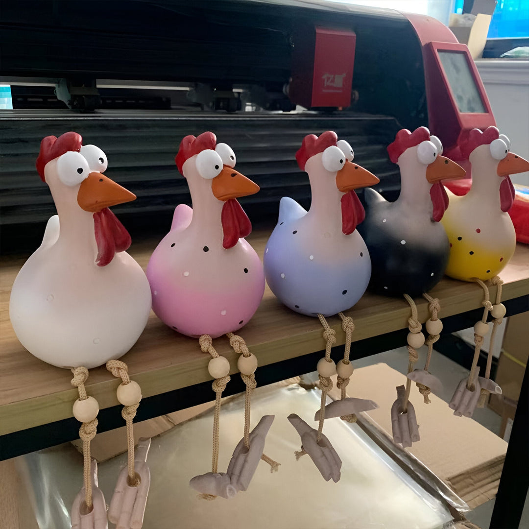 Großäugige Huhn-Statue aus wetterfestem Harz für Garten und Terrasse