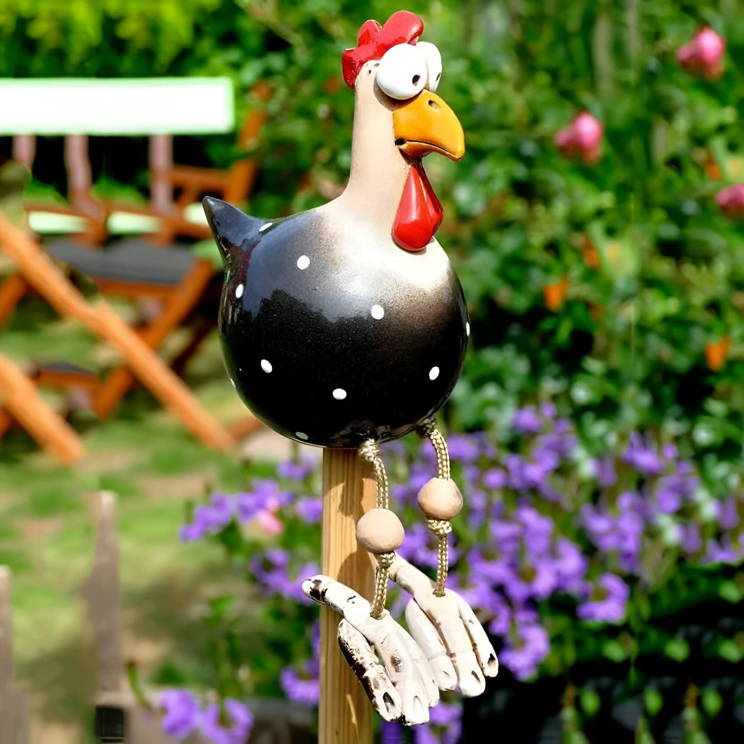 Großäugige Huhn-Statue aus wetterfestem Harz für Garten und Terrasse