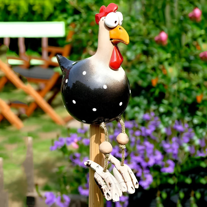 Großäugige Huhn-Statue aus wetterfestem Harz für Garten und Terrasse