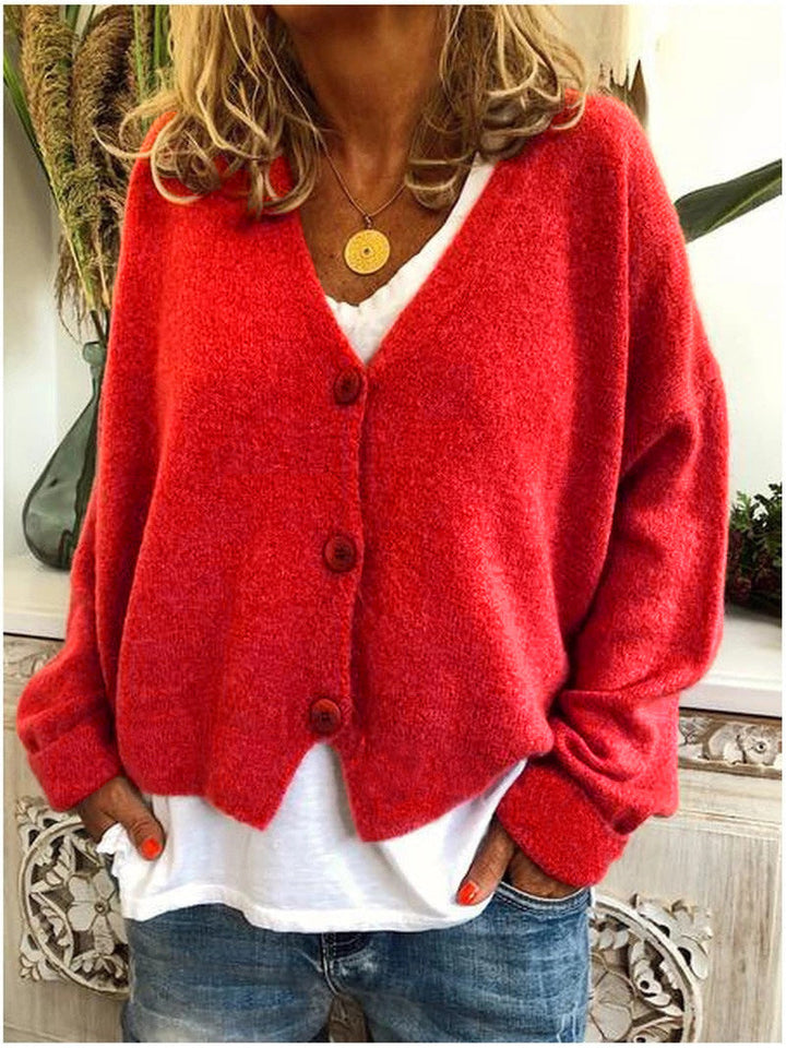 Damen Strickjacke Mit V Ausschnitt Und Knopfleiste