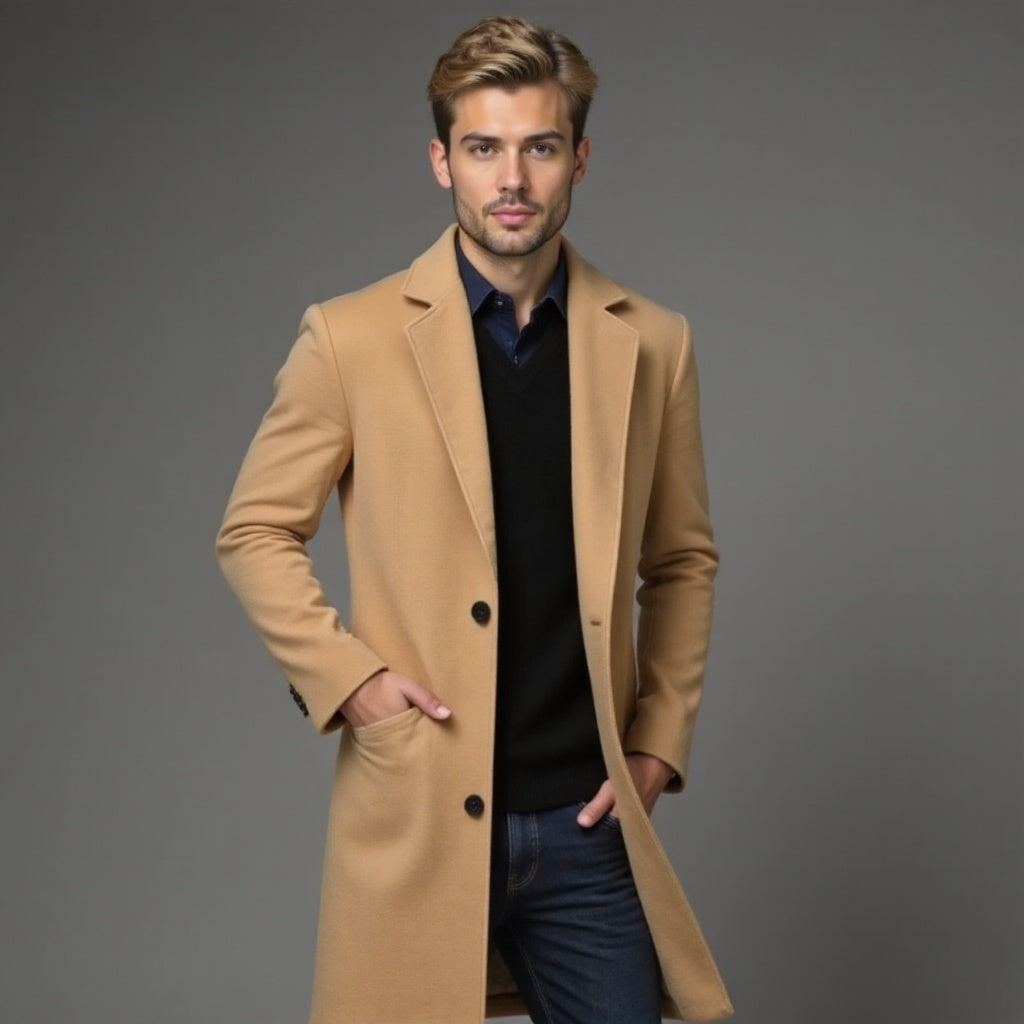 Herren Trenchmantel Mit Schmalem Schnitt Für Winter