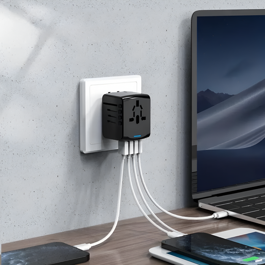 Universeller Reiseadapter mit USB-C, Schnellladen & Schutz