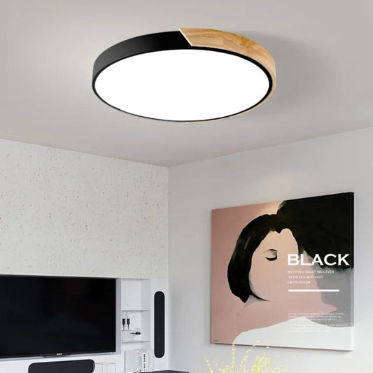 Nordische LED-Deckenleuchte aus Holz – Rundes Design im skandinavischen Stil