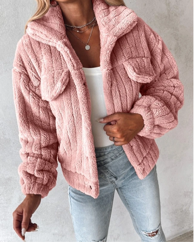 Damen Teddy Jacke Mit Langem Schnitt Und Lagenfront