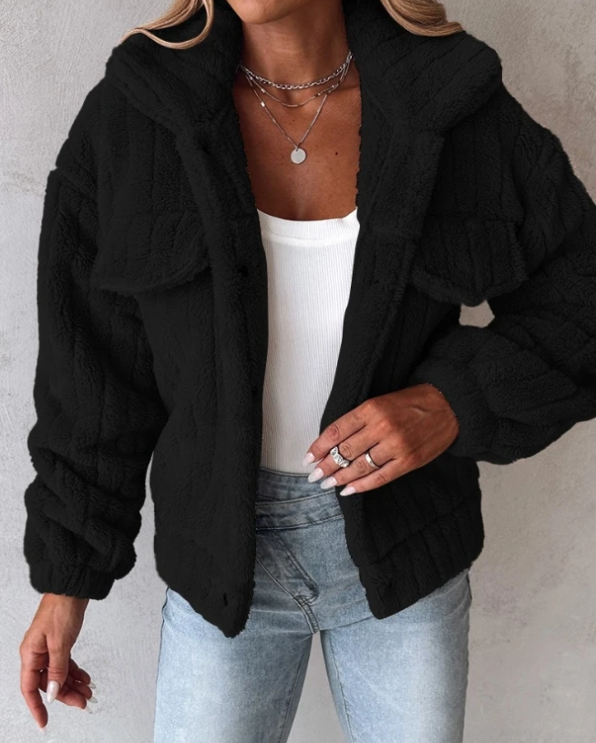 Damen Teddy Jacke Mit Langem Schnitt Und Lagenfront