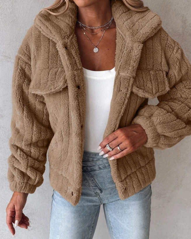 Damen Teddy Jacke Mit Langem Schnitt Und Lagenfront