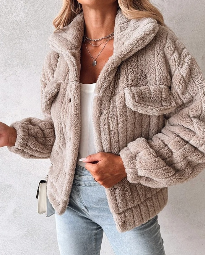Damen Teddy Jacke Mit Langem Schnitt Und Lagenfront