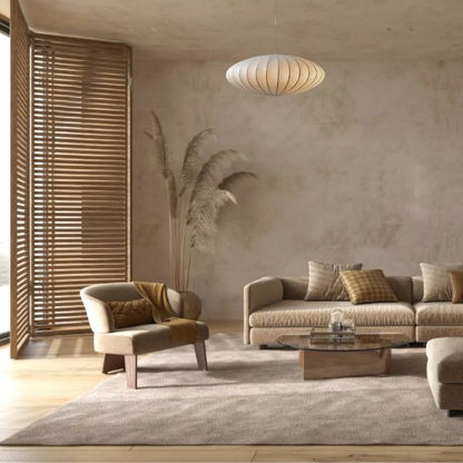 Seiden-Wabi-Sabi-Kronleuchter – Elegante Japandi-Hängelampe für ruhige Wohnräume