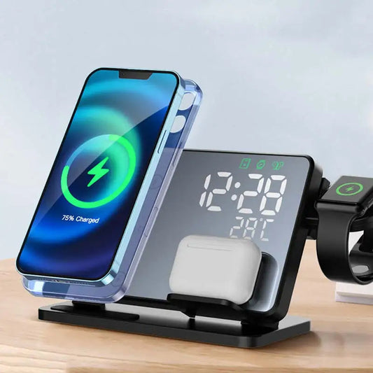 3-in-1 Kabellose Ladestation mit Wecker – Für iPhone, Watch & AirPods