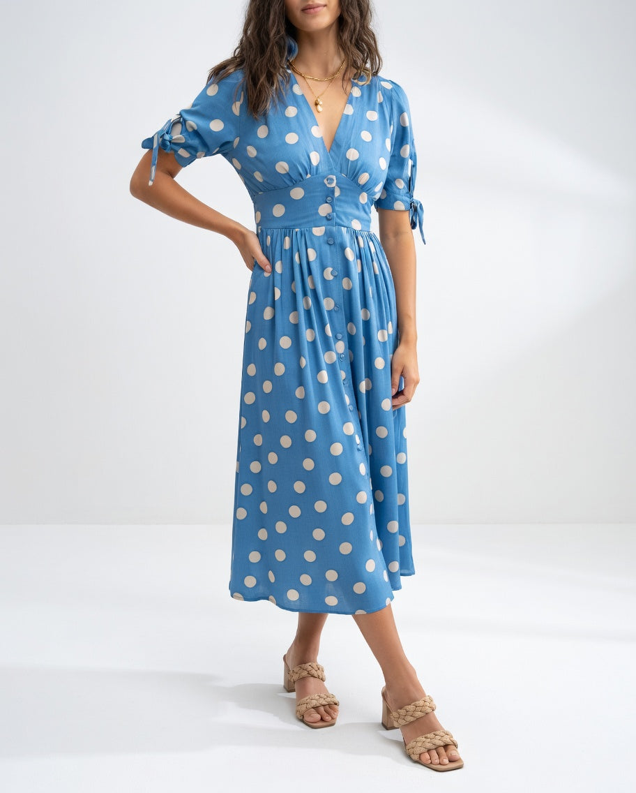 Elegant Polka Dot Midi Dress for Women