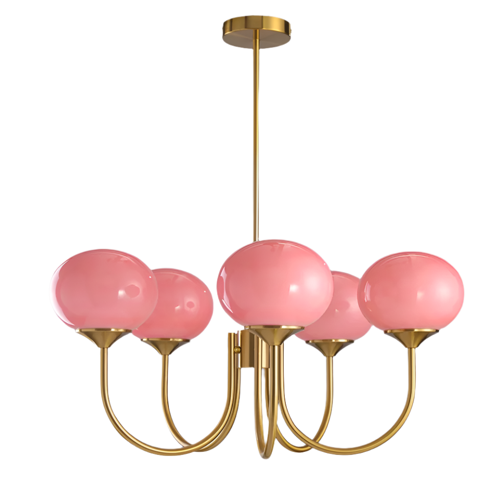 Moderne Deckenleuchte mit Rosa Glas & Gold – Stilvolle LED Lampe fürs Wohnzimmer