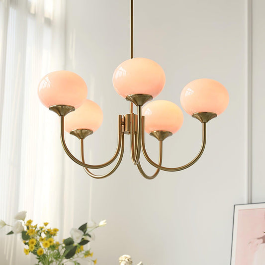 Moderne Deckenleuchte mit Rosa Glas & Gold – Stilvolle LED Lampe fürs Wohnzimmer
