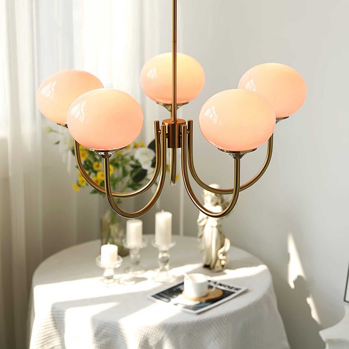 Moderne Deckenleuchte mit Rosa Glas & Gold – Stilvolle LED Lampe fürs Wohnzimmer