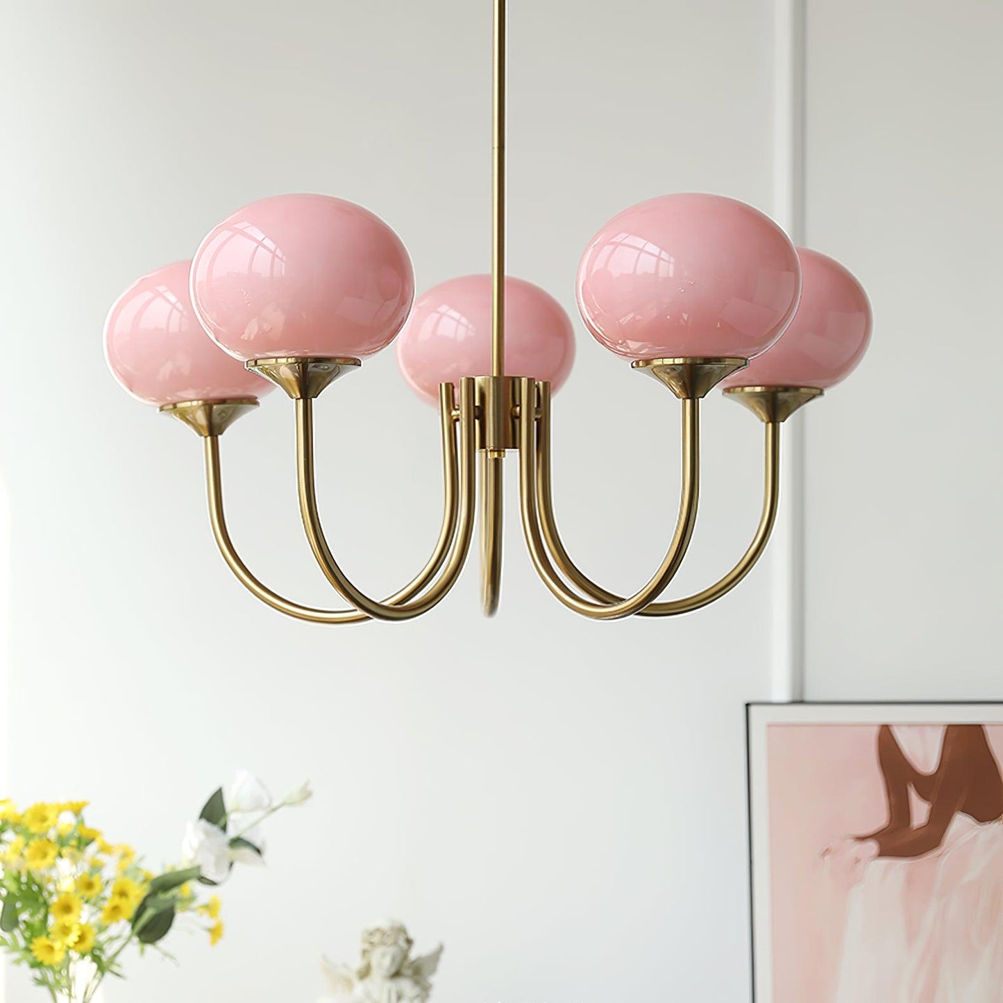Moderne Deckenleuchte mit Rosa Glas & Gold – Stilvolle LED Lampe fürs Wohnzimmer