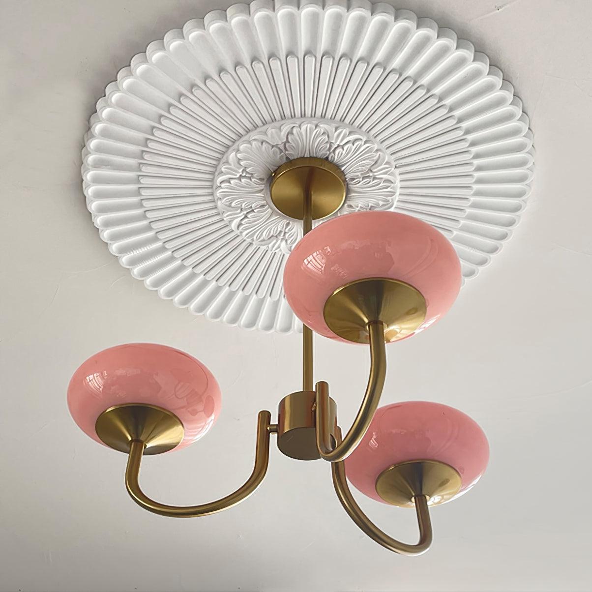 Moderne Deckenleuchte mit Rosa Glas & Gold – Stilvolle LED Lampe fürs Wohnzimmer
