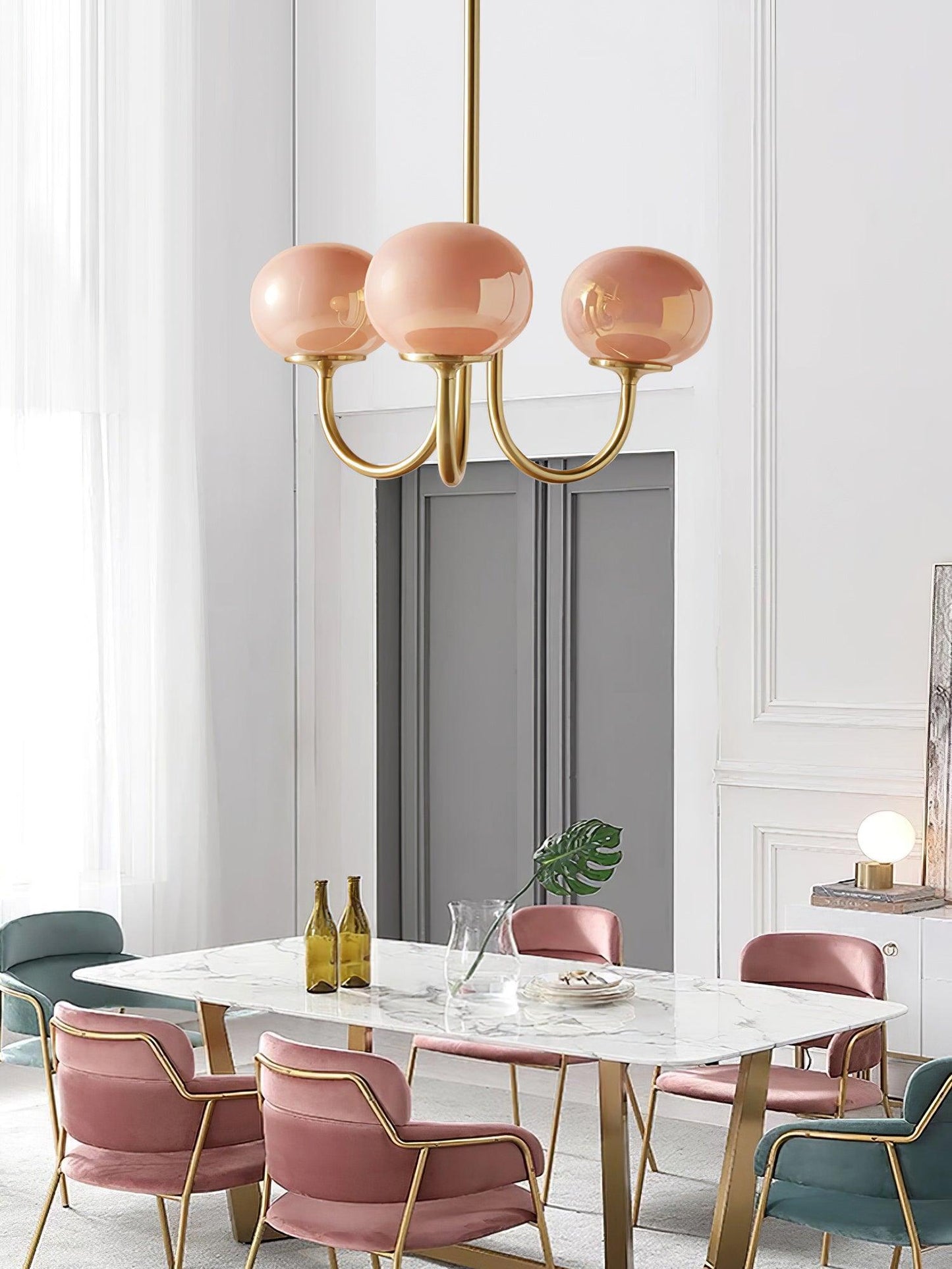 Moderne Deckenleuchte mit Rosa Glas & Gold – Stilvolle LED Lampe fürs Wohnzimmer
