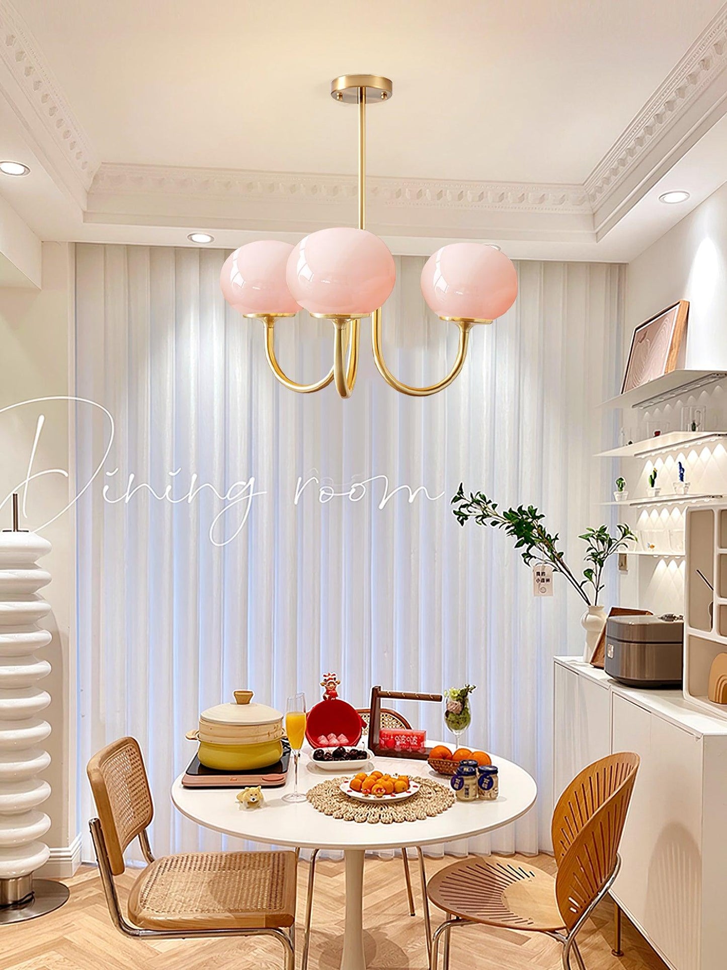 Moderne Deckenleuchte mit Rosa Glas & Gold – Stilvolle LED Lampe fürs Wohnzimmer