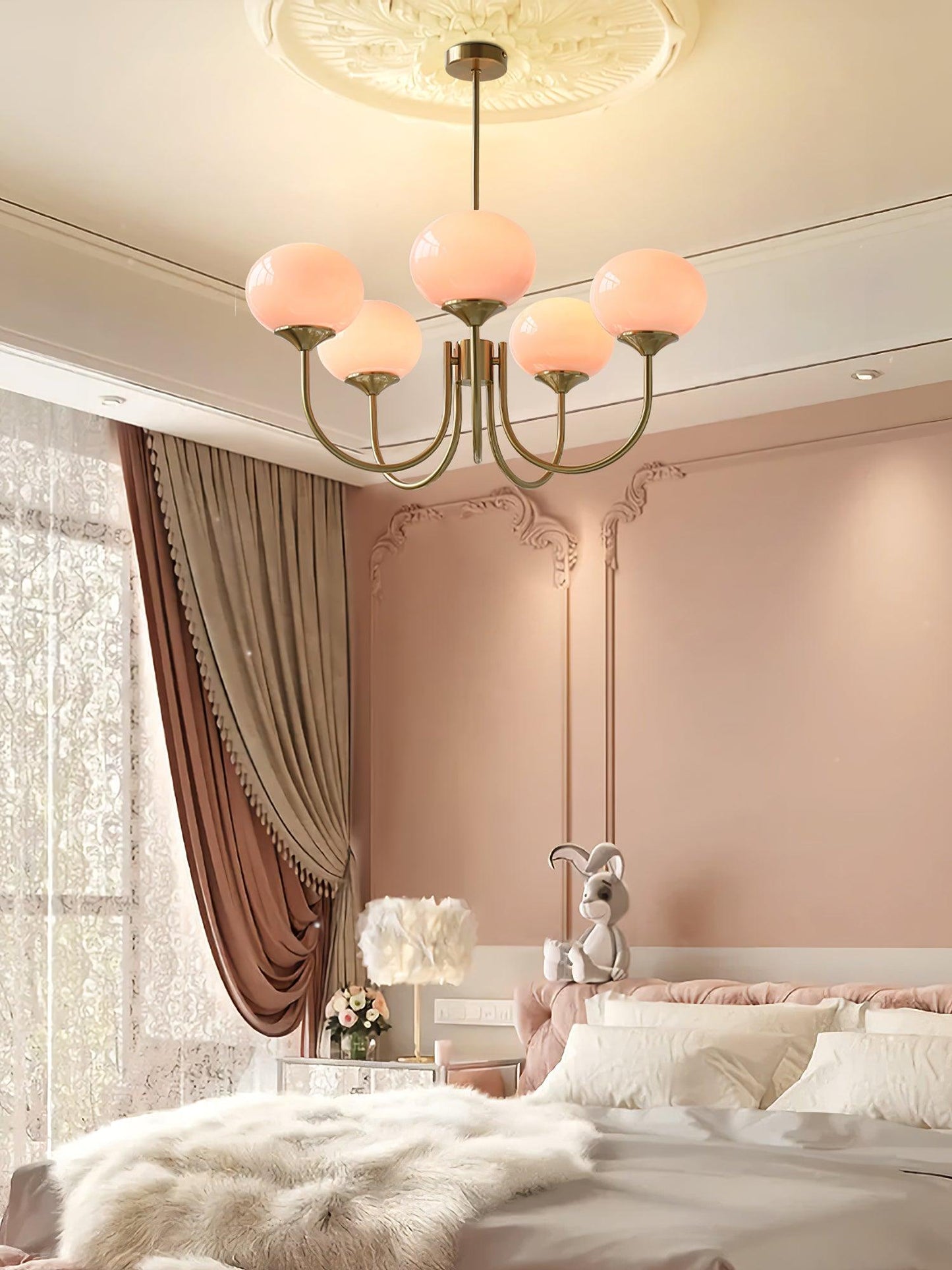 Moderne Deckenleuchte mit Rosa Glas & Gold – Stilvolle LED Lampe fürs Wohnzimmer