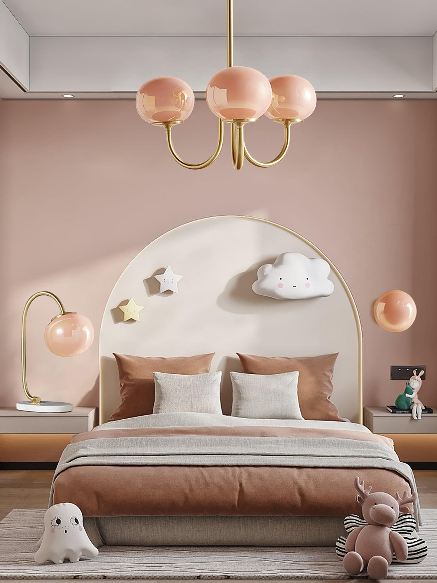 Moderne Deckenleuchte mit Rosa Glas & Gold – Stilvolle LED Lampe fürs Wohnzimmer