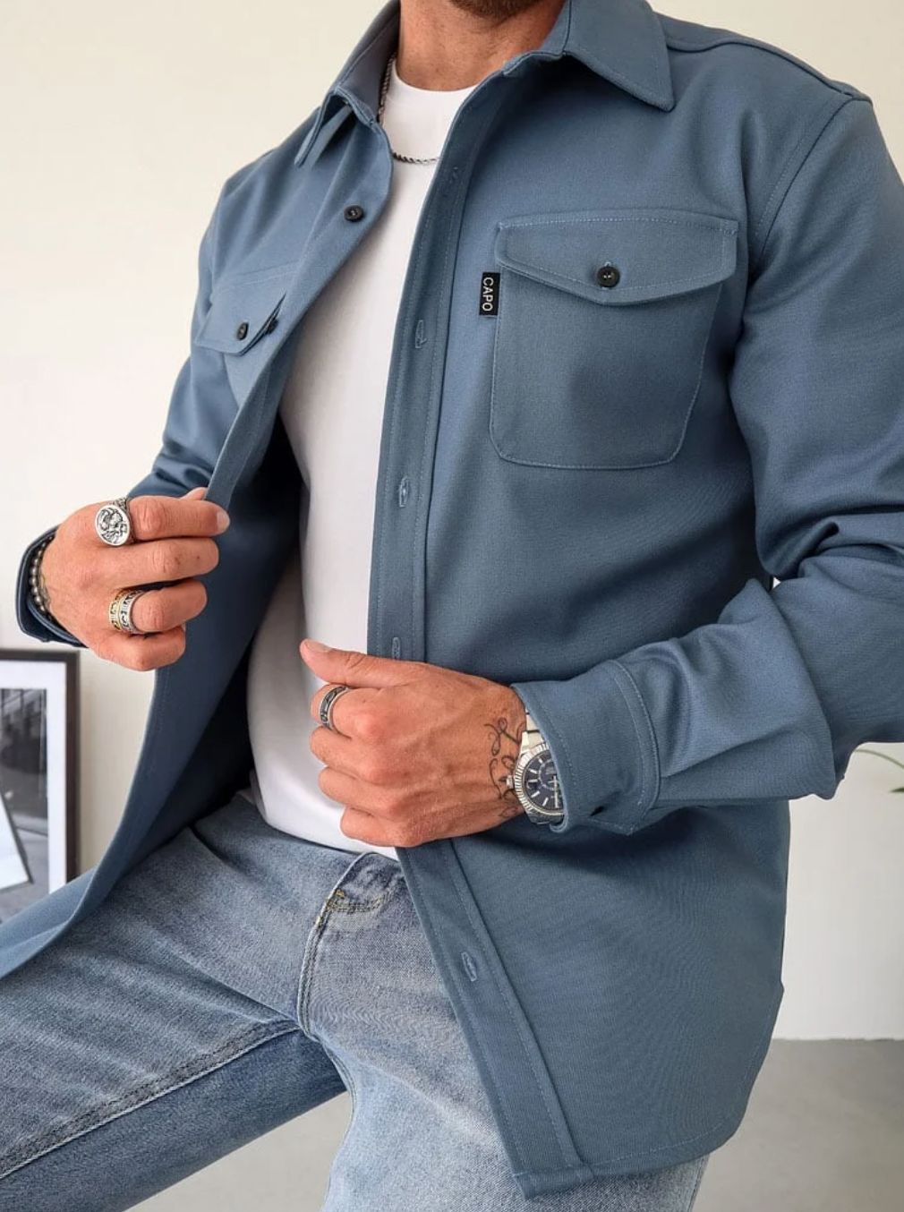 Herren Langarmhemd Mit Taschen