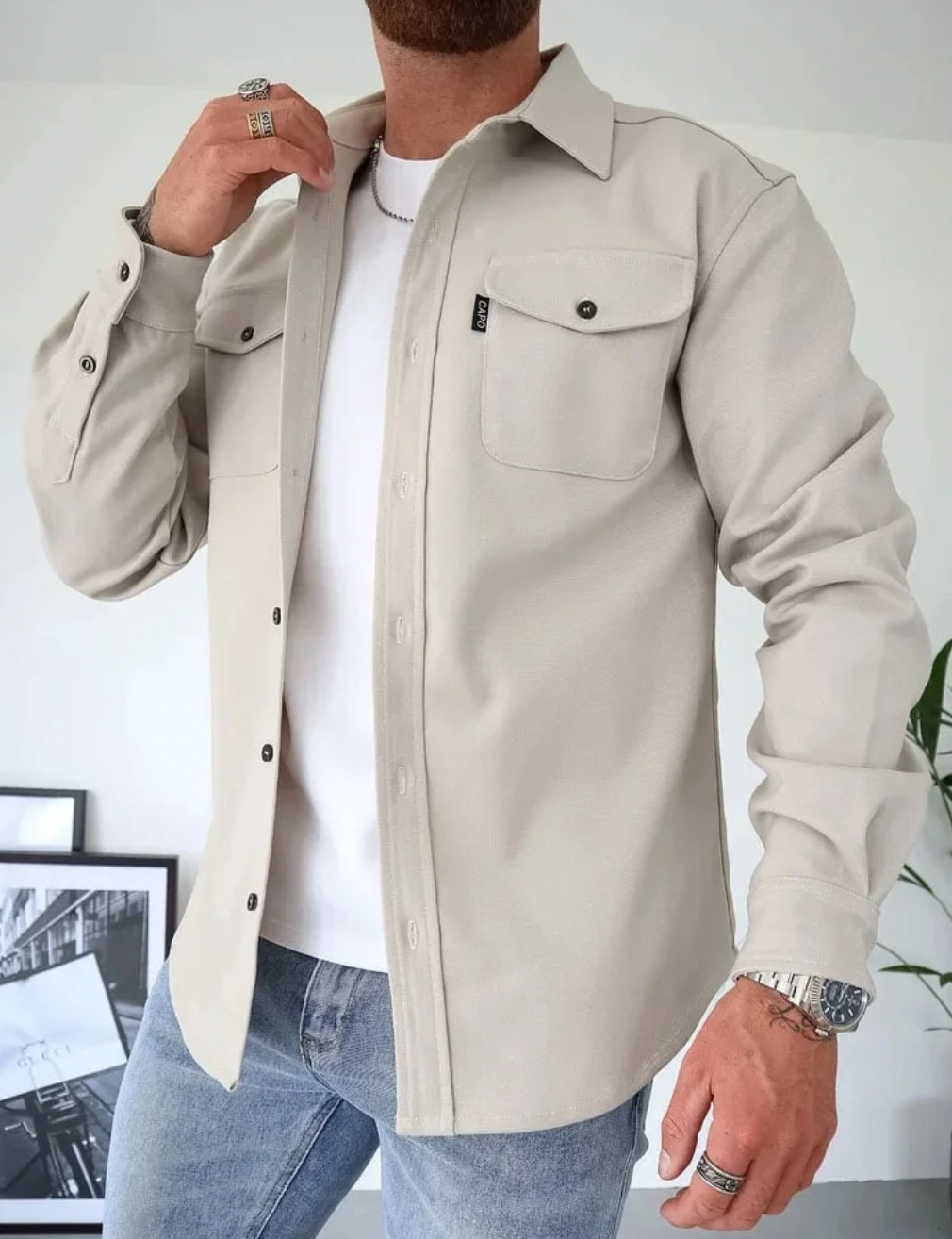 Herren Langarmhemd Mit Taschen
