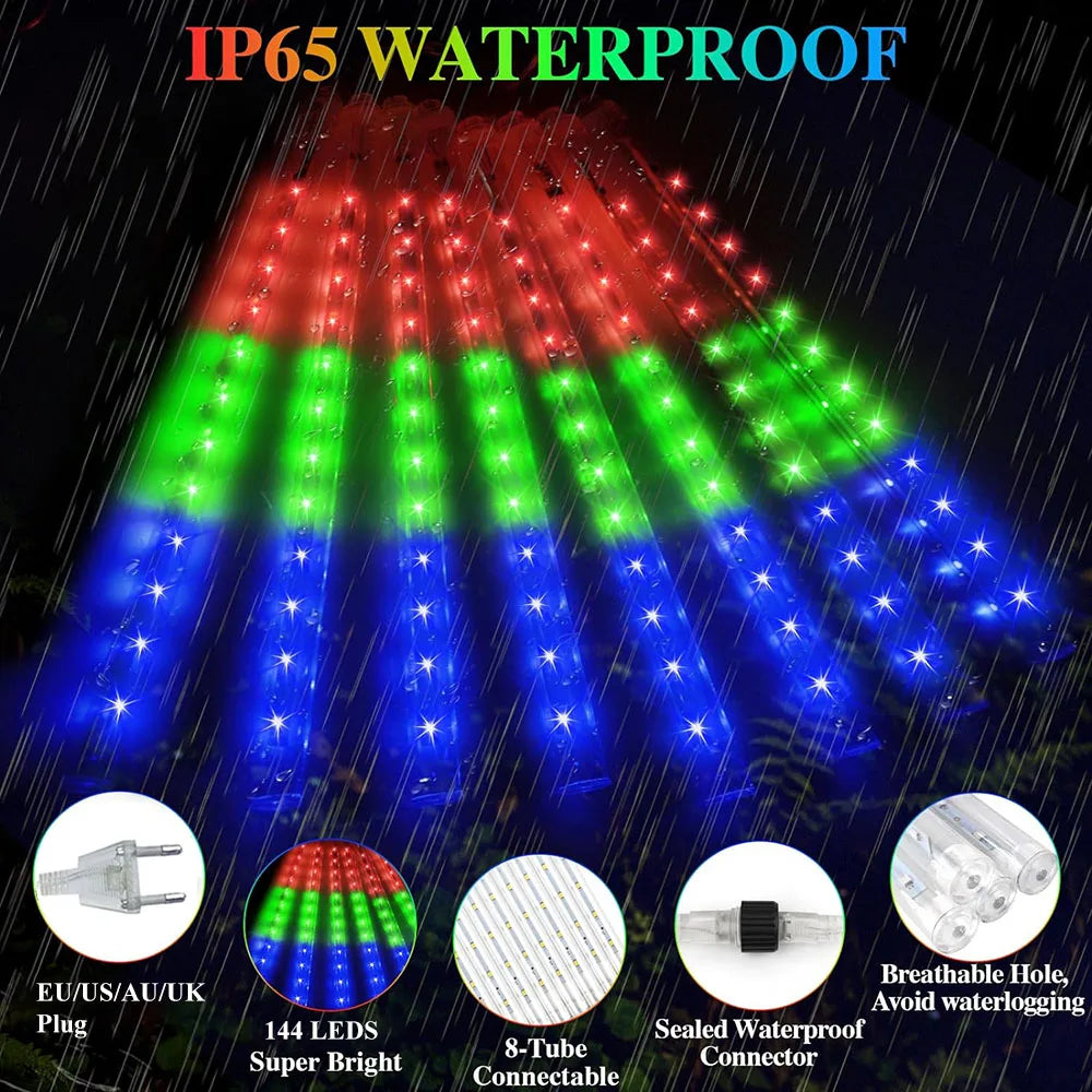 Verspielte wetterfeste LED-Meteorlichter für Garten und Balkon