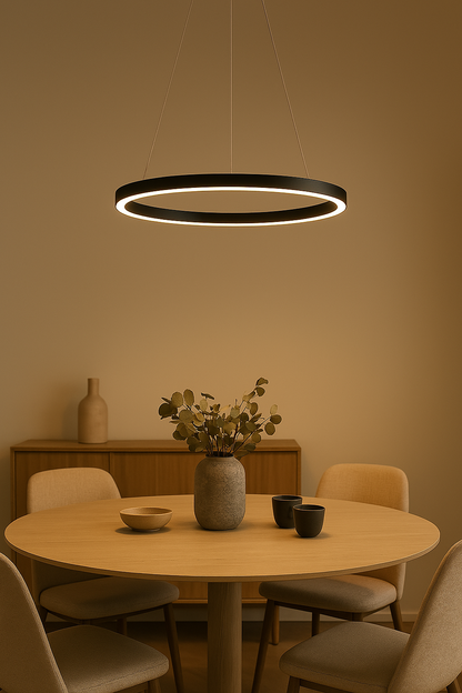 Moderne LED-Hängelampe im Kreisdesign – dimmbar & stilvoll für Wohnräume