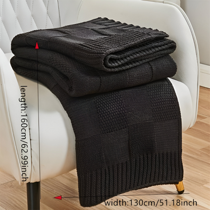 Schwarz-Weiß Strickdecke – Akryl Plaid mit Karomuster für alle Jahreszeiten