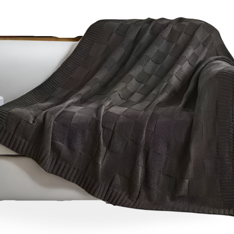 Schwarz-Weiß Strickdecke – Akryl Plaid mit Karomuster für alle Jahreszeiten
