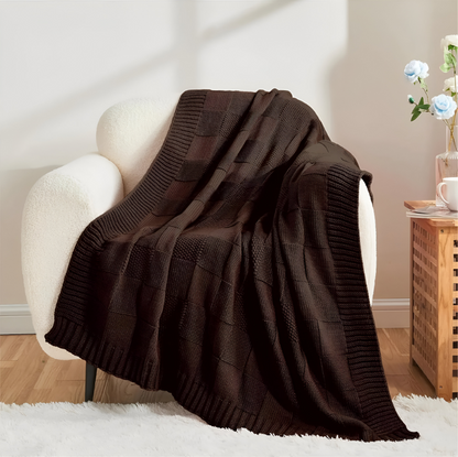 Schwarz-Weiß Strickdecke – Akryl Plaid mit Karomuster für alle Jahreszeiten