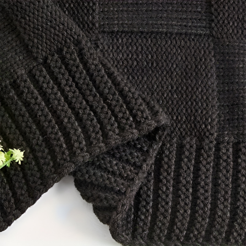 Schwarz-Weiß Strickdecke – Akryl Plaid mit Karomuster für alle Jahreszeiten