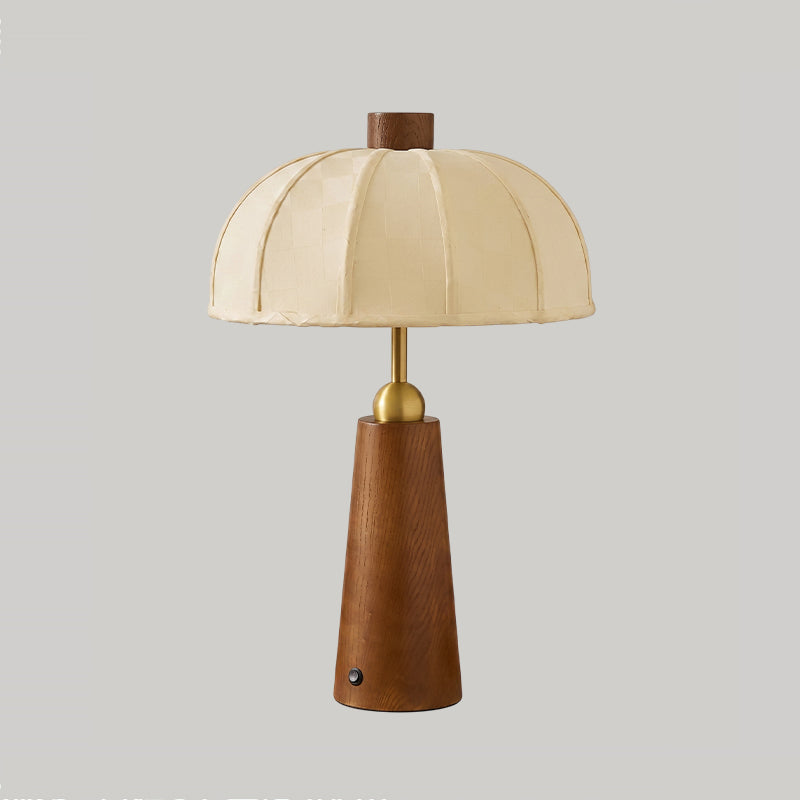 Tischlampe Holz Stoffschirm Gerippt