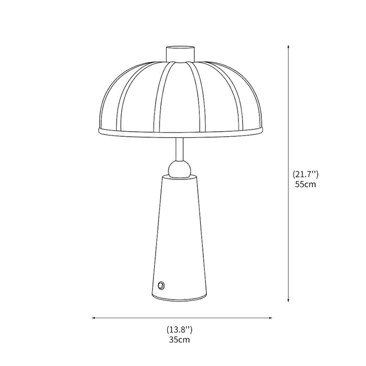 Seitliche Ansicht der Tischlampe mit Holzsockel und Stoffschirm