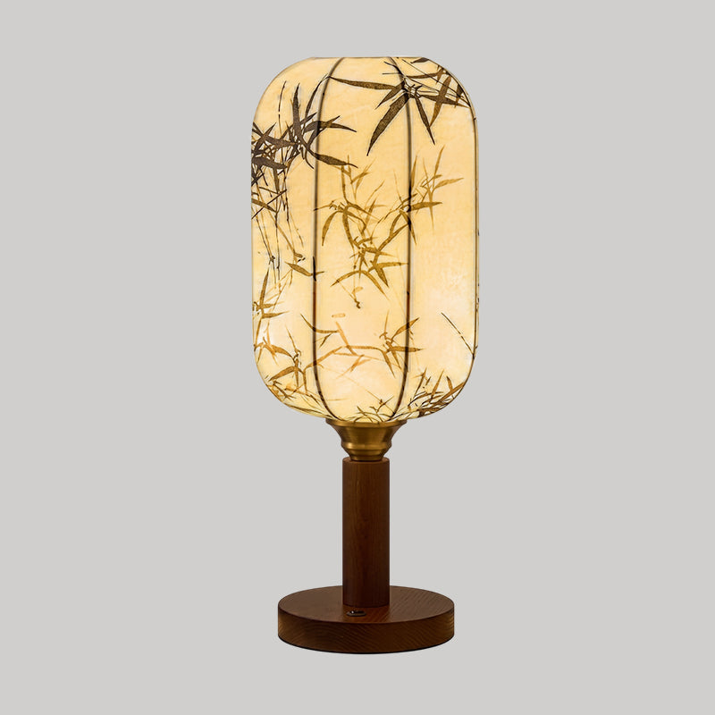 Tischlampe Holz Stoffschirm Walnussoptik