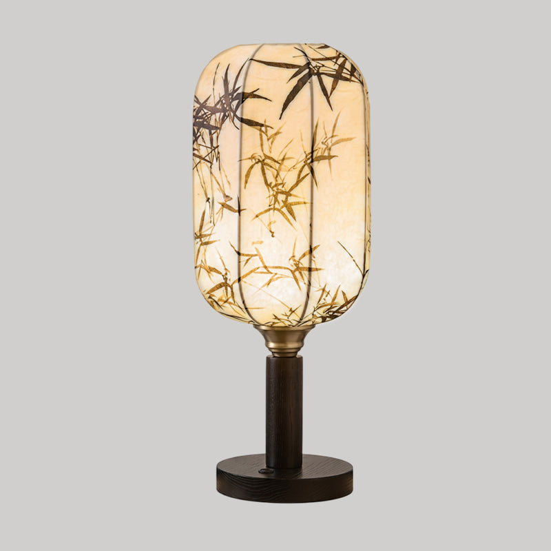 Tischlampe Holz Stoffschirm Walnussoptik