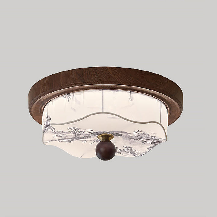 Deckenleuchte Holz Stoffschirm Mit LED