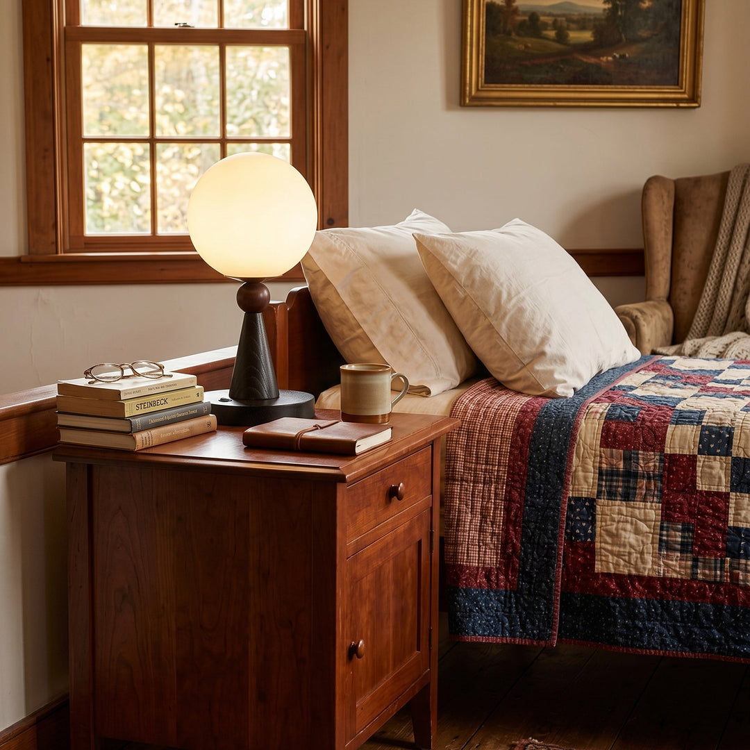 Tischlampe Holz Glas Kugel als dekorative Leuchte für Wohnräume