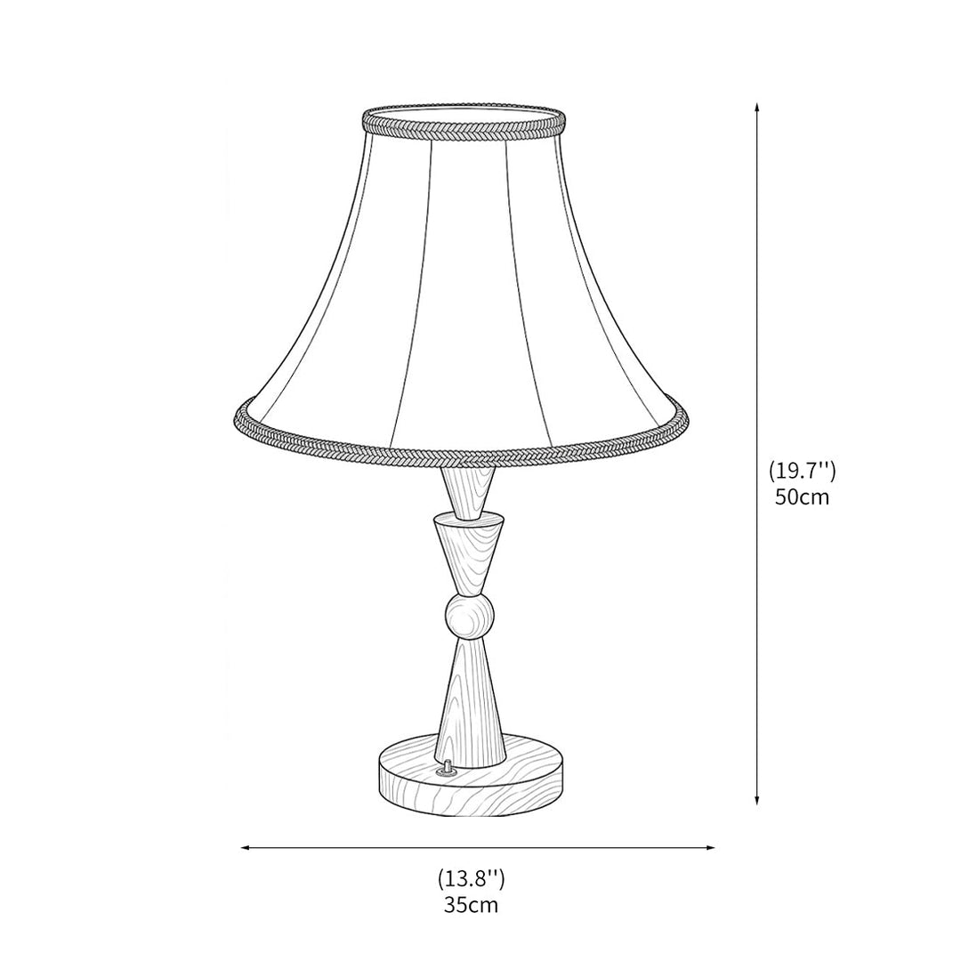 Detailaufnahme des Holzfußes der Tischlampe mit natürlicher Maserung