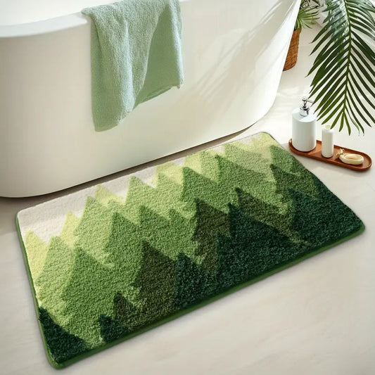 Badezimmermatte Naturmotiv – Rutschfeste Mikrofaser Matte mit Bergdesign